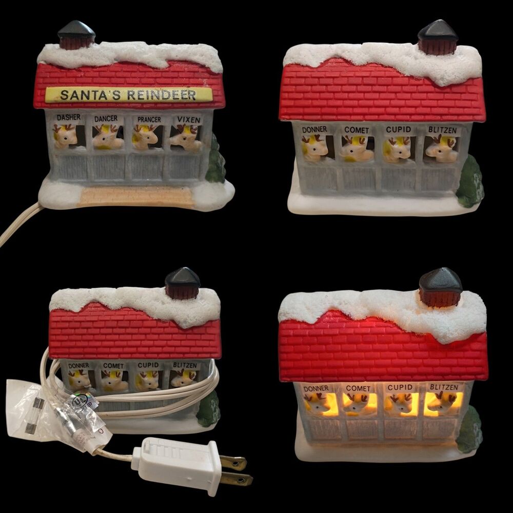 Vintage Santas Reindeer Stable Miniature Christmas Village 4"L 3"W 3.75T Shed
